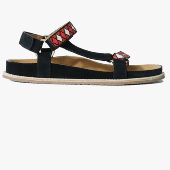 XIRENA ANAIS SANDAL Black and Red suede Sandals size 8 - Picture 3 of 6